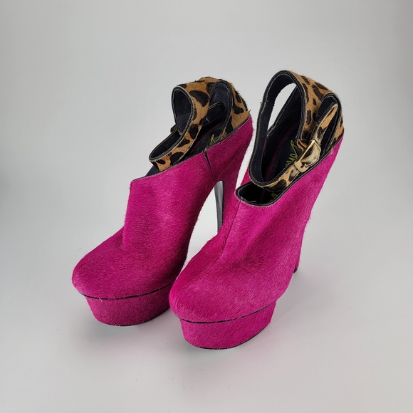 LONDON TRASH Real fur Wynne Platform Heels in Pink Pony - Size 7.5 - Picture 1 of 8